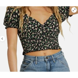 Billabong Floral Smocked Milkmaid Top Size L